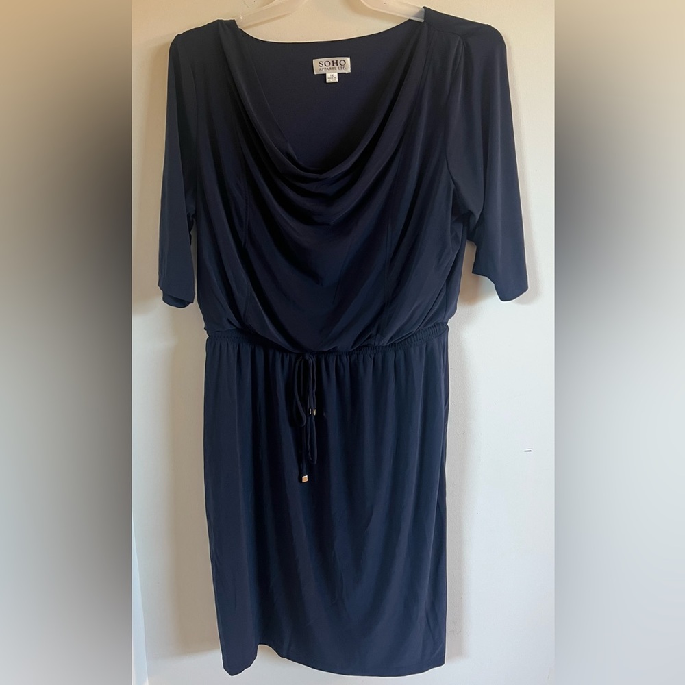 Soho Apparel Ltd Cowl Neck Midi Dress, Pullover, Drawstring Elastic Waist, 1X
